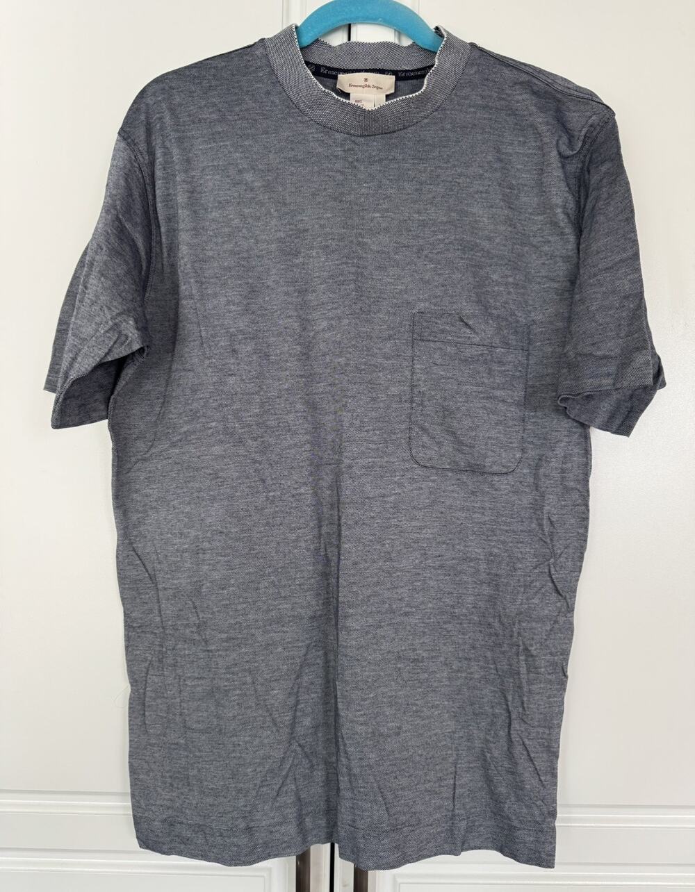 Ermenegildo Zegna Men's Blue Pocket Short Sleeve Tee Shirt Sz L Read Description